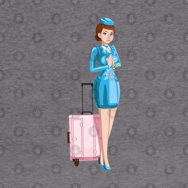 Professional Air Hostess with Luggage Cartoon by mumeaw